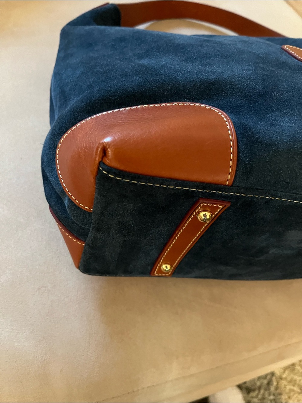 Dooney & Bourke Blue Suede Shoulder Bag with Brown Leather Trim - Picture 10 of 16